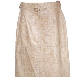 Elegance Paris Beige Leather Print mid-length skirt Size: 44